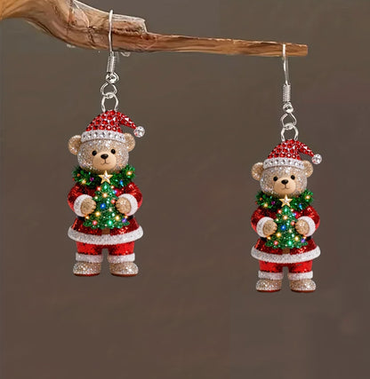 Christmas Teddy Bear Christmas Hat Earrings