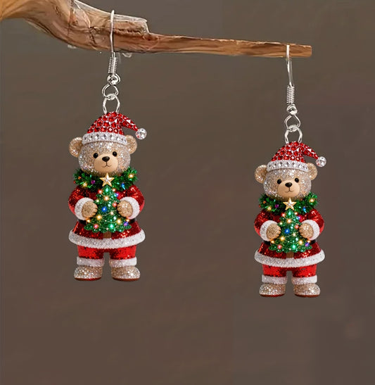 Christmas Teddy Bear Christmas Hat Earrings