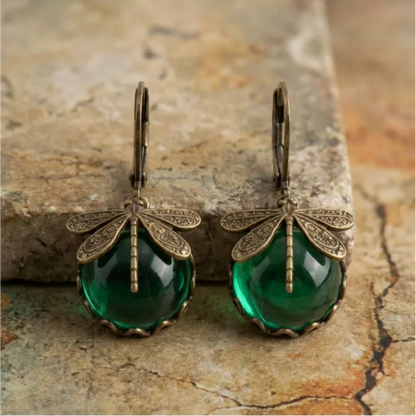 Spherical Dragonfly Earrings in Antique Gold