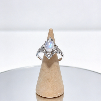 Vintage Filigree Moonstone Adjustable Ring, S925 Healing Gemstone Ring