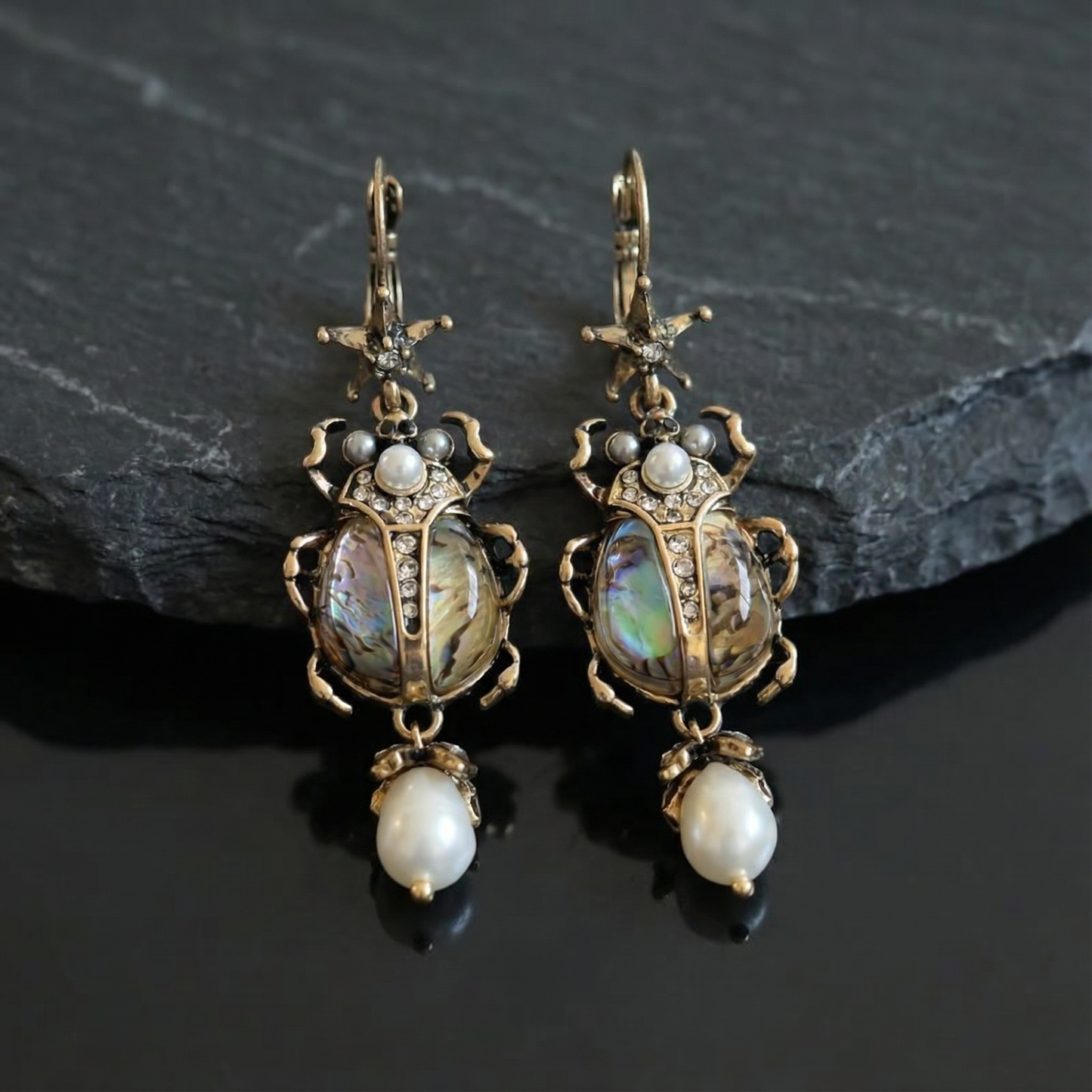 Vintage Freshwater Pearl Insect Dangle Earrings