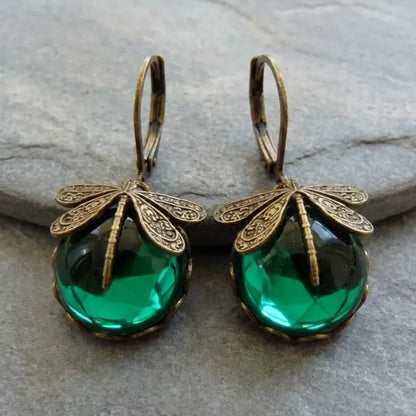 Spherical Dragonfly Earrings in Antique Gold