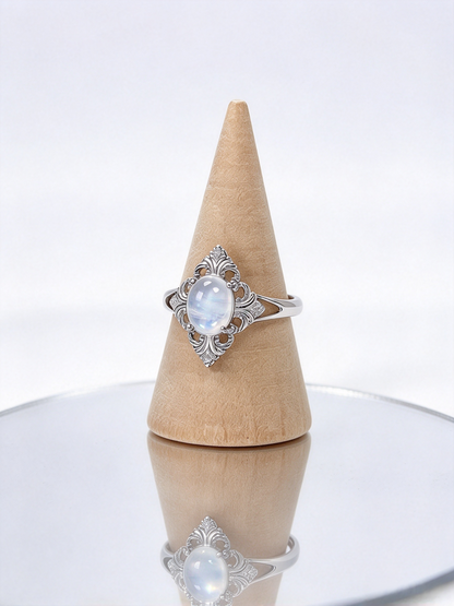 Vintage Filigree Moonstone Adjustable Ring, S925 Healing Gemstone Ring