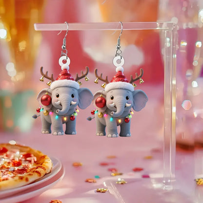 Christmas Cute Elephant with Santa Hat Earrings