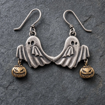 Vintage Ghost Pumpkin Drop Earrings