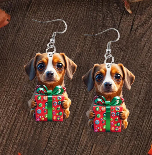 Christmas Gift Dog Earrings