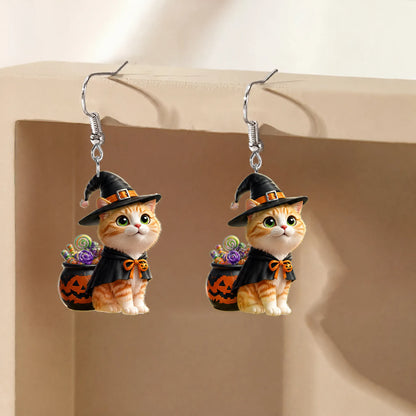 Witch Cat & Candy Cauldron Halloween Earrings