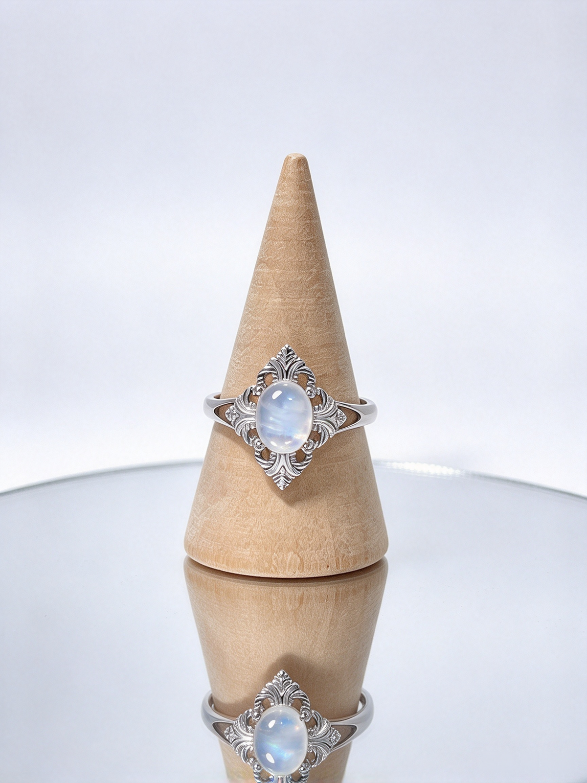 Vintage Filigree Moonstone Adjustable Ring, S925 Healing Gemstone Ring