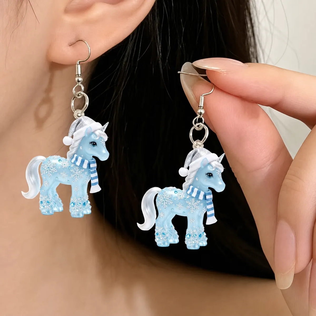 Winter Christmas Unicorn Dangle Earrings