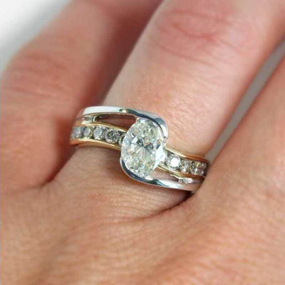 Two Tone Inlaid Goose Egg Shaped Zircon Ring