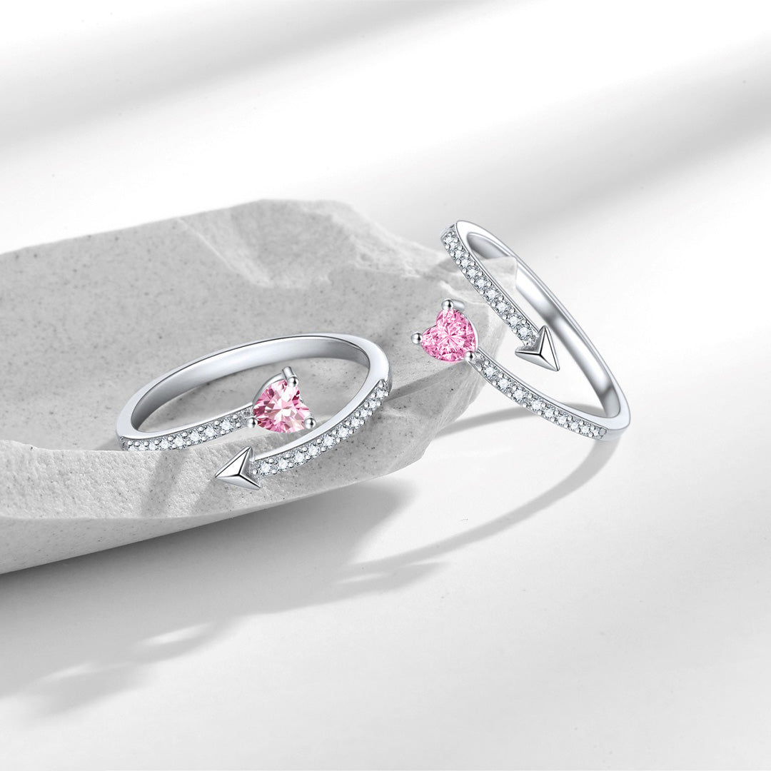 Breast Cancer Awareness-Pink Diamond Heart Open Ring