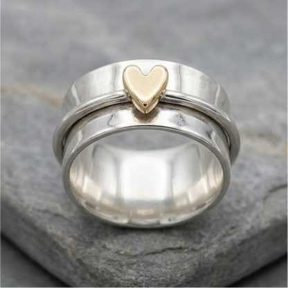 Vintage Golden Heart Silver Ring