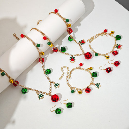 Christmas Tree Bell Bracelet Necklace Set