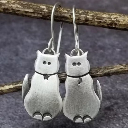 Vintage Silver Cat Earrings