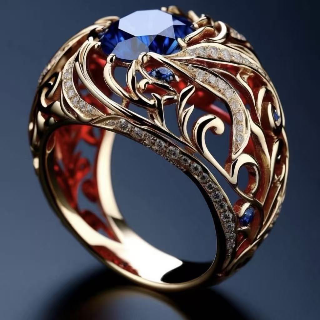 Full Diamond Blue Hollow Ring
