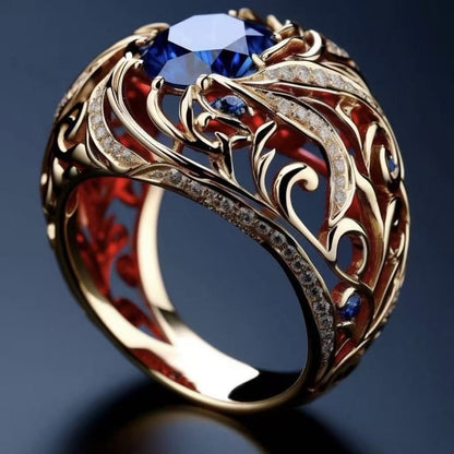 Full Diamond Blue Hollow Ring