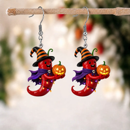 Halloween Witch Chili Pumpkin Dangle Earrings