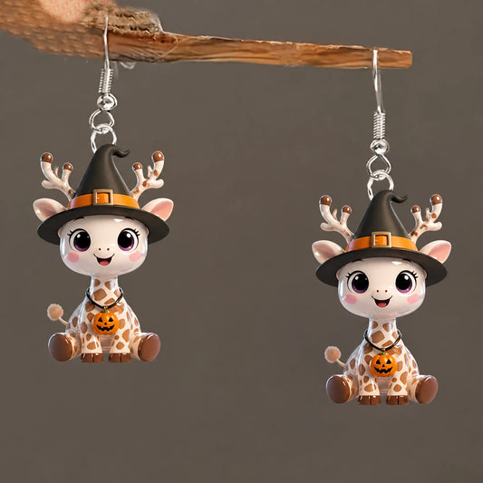 Kawaii Giraffe Witch Hat Halloween Earrings