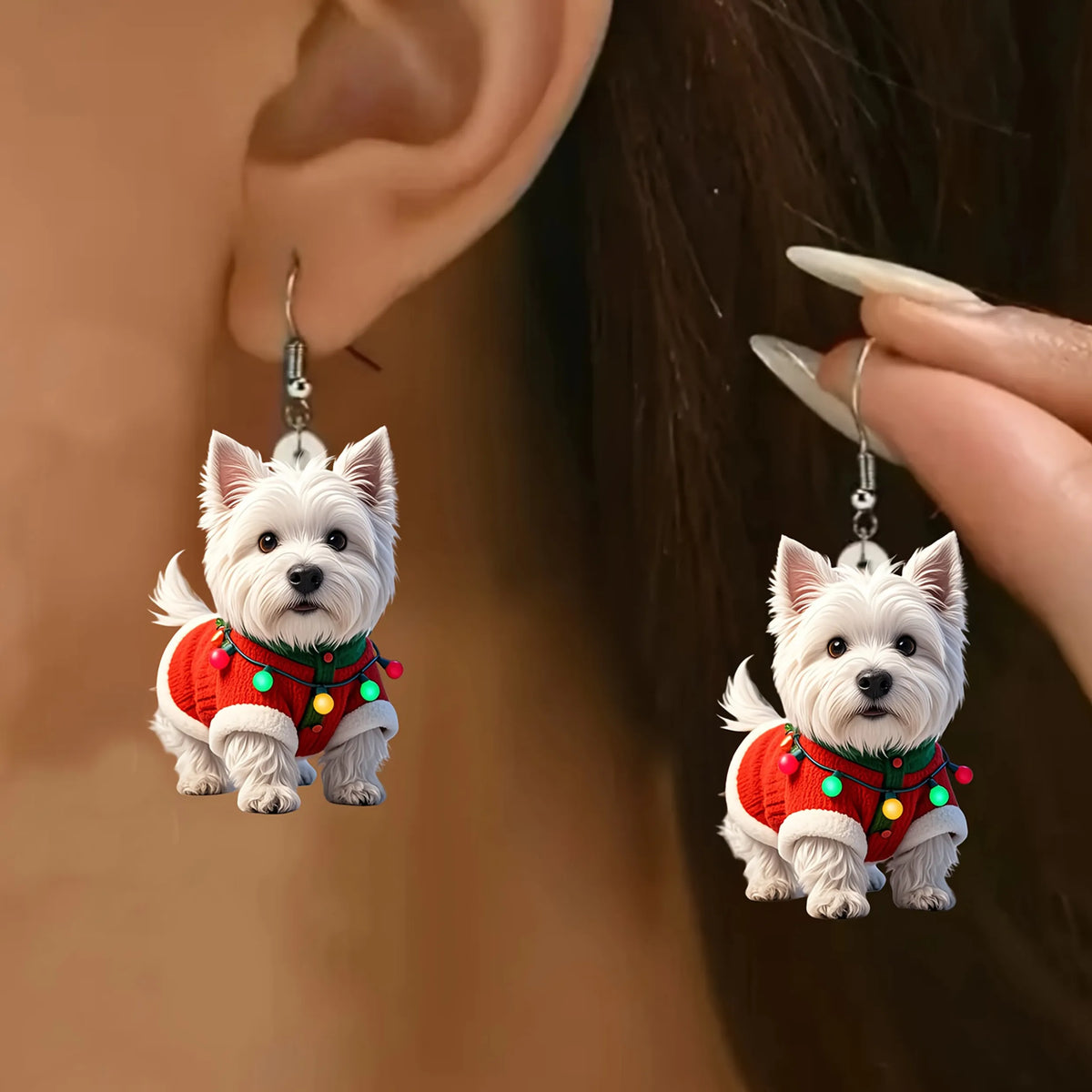 Christmas Sweater Teddy Dog Earrings