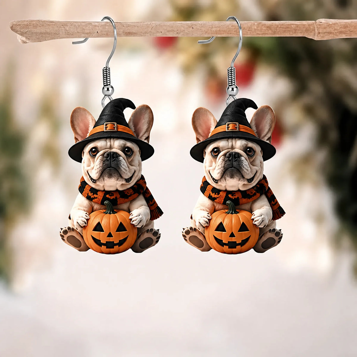 Halloween French Bulldog Dog Dangle Earrings