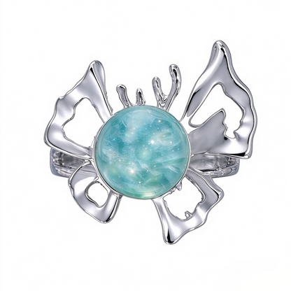 In Loving Memory - Sterling Silver Butterfly Crystal Orb Memorial Ring - 12 Birthstone Energy Keepsake