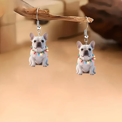 Christmas French Bulldog Earrings with Colorful Lights