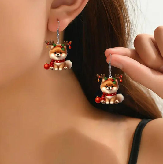 Christmas Antlers Dog Earrings