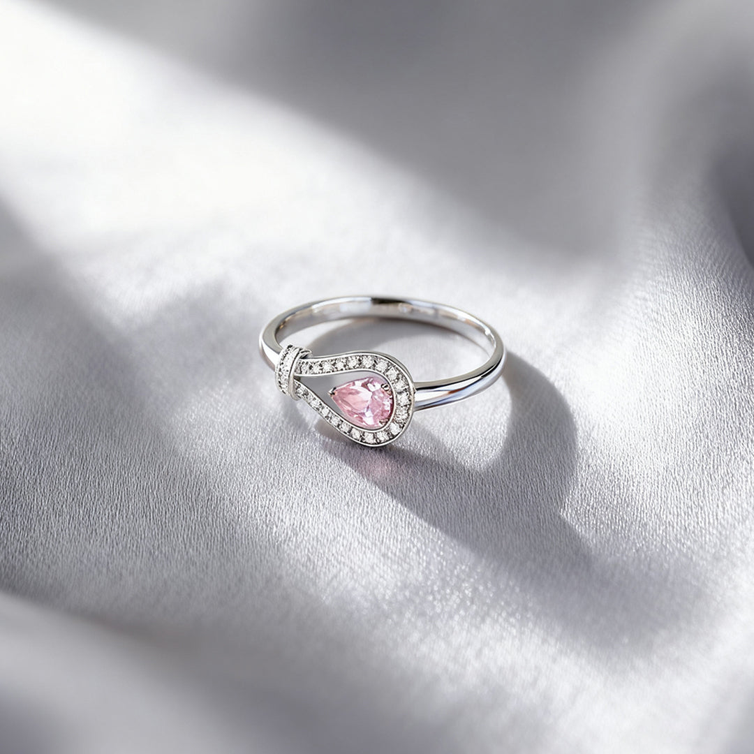 Breast Cancer Awareness-She Doesn t Fight Alone Horseshoe clasp pink diamond ring