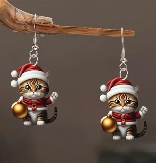 Christmas Hat Cat Earrings
