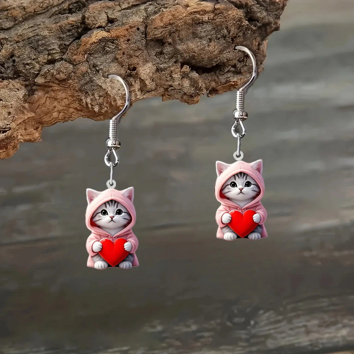 Cute Pink Love Cat Versatile AcrylicPendant Earrings
