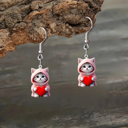Cute Pink Love Cat Versatile AcrylicPendant Earrings