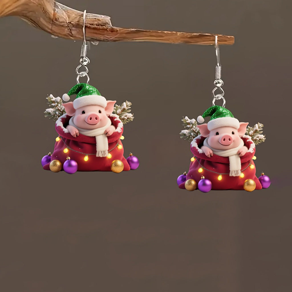 Christmas Gift Pig Earrings