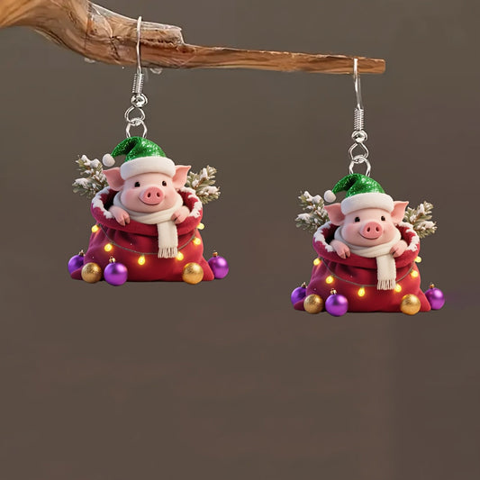 Christmas Gift Pig Earrings