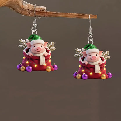 Christmas Gift Pig Earrings