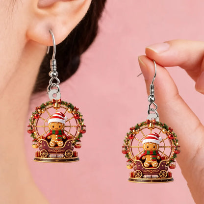 Gingerbread Man Ferris Wheel Dangle Earrings