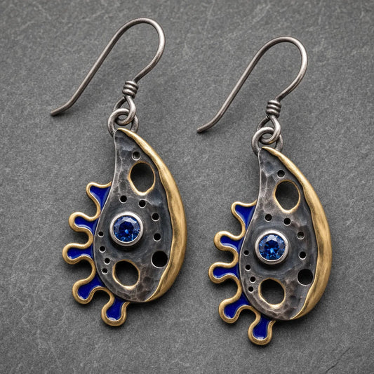 Vintage Blue Enamel Sapphire Eye of Horus Earrings