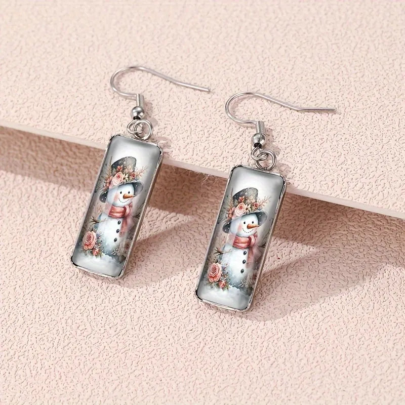 Christmas Snowman Flower Dangle Earrings