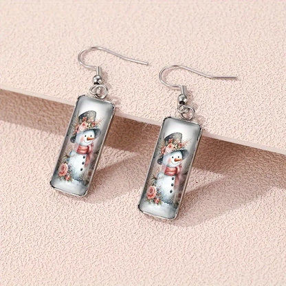 Christmas Snowman Flower Dangle Earrings