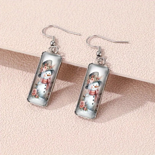Christmas Snowman Flower Dangle Earrings