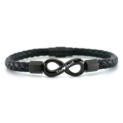 Personalized husband and wife Name Infinity Leather Bracelet