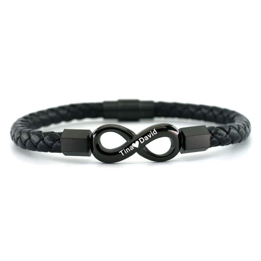 Personalized husband and wife Name Infinity Leather Bracelet