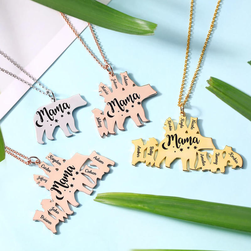 Custom 1-8 names Personalized Mama Bear Necklace for Mom