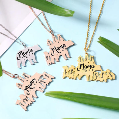 Custom 1-8 names Personalized Mama Bear Necklace for Mom
