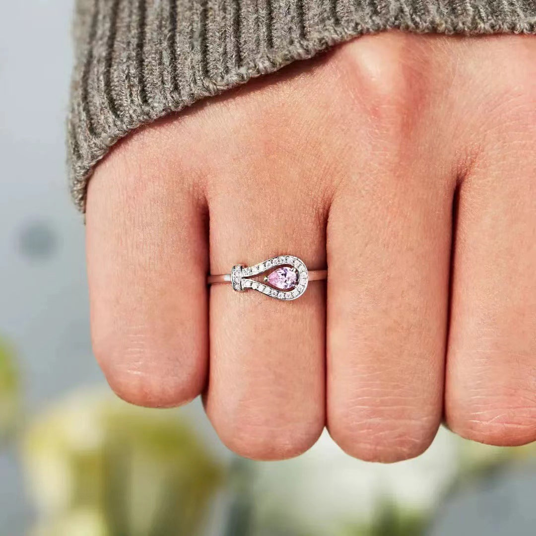Breast Cancer Awareness-She Doesn t Fight Alone Horseshoe clasp pink diamond ring
