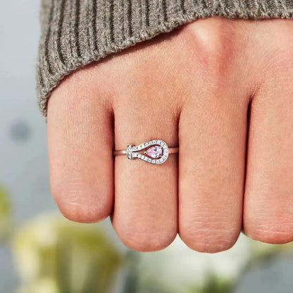 Breast Cancer Awareness-She Doesn t Fight Alone Horseshoe clasp pink diamond ring