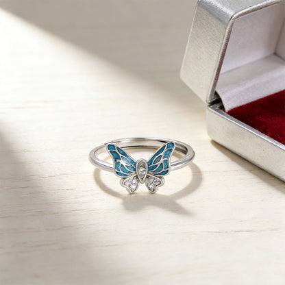 For Memory-Half Blue Butterfly Adjustable Ring