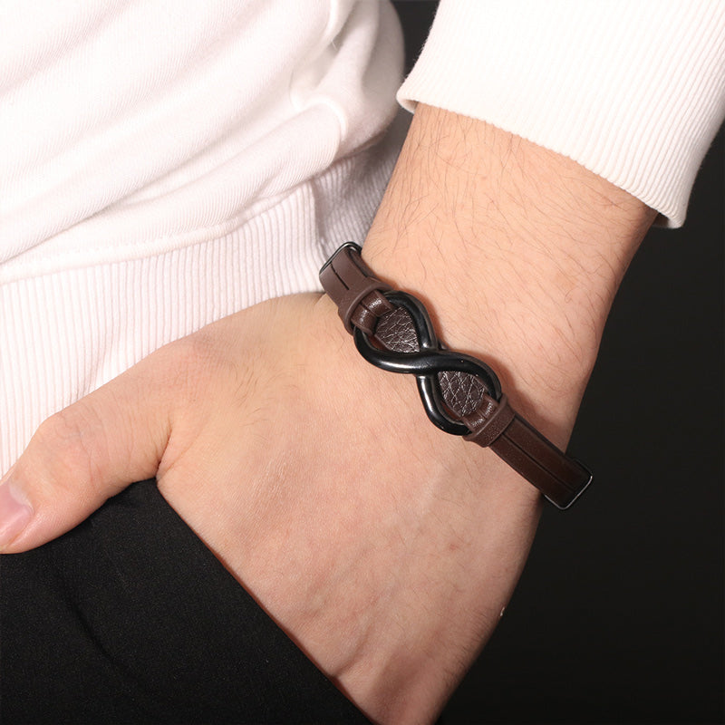 For Love - I Love You Forever And Always Infinity Leather Men's Bracelet