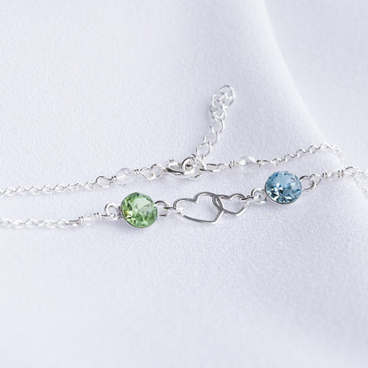 For Friend - Thanks For Coming Into My Life Double Heart Custom Birthstone Bracelet