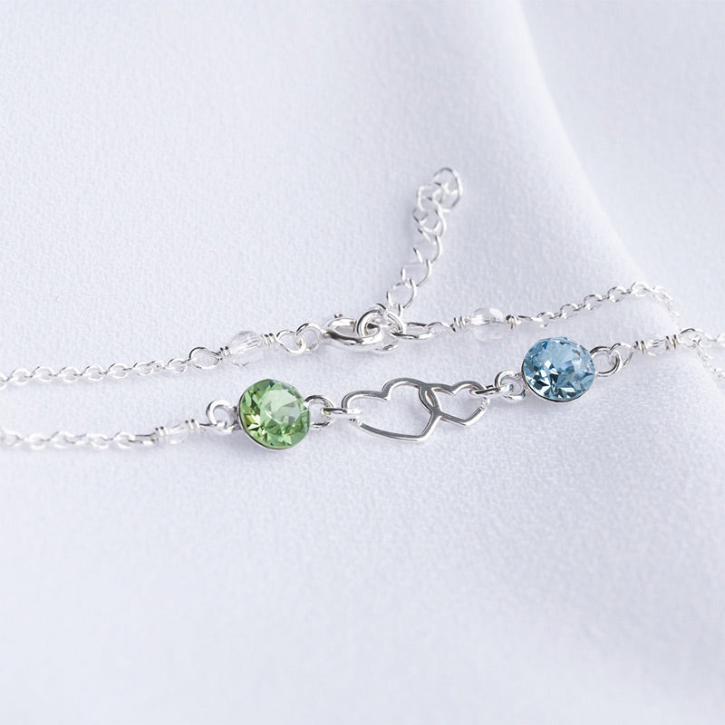 For Love - We Are Connected Heart To Heart Double Heart Custom Birthstone Bracelet