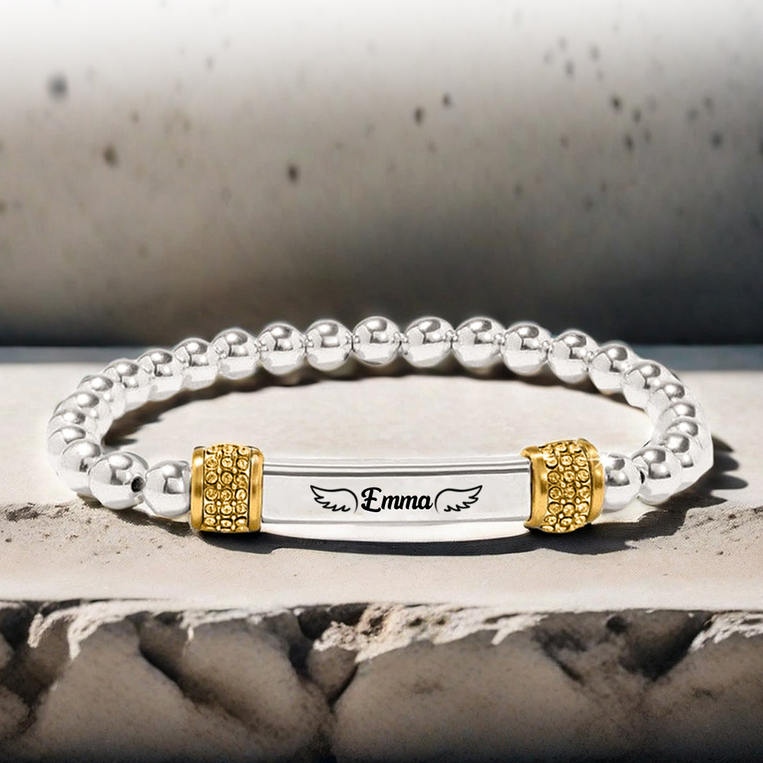 FOR MEMORIAL -I’m a Mother To a Daughter With Wings Custom Name Bead Stretch Bracelet